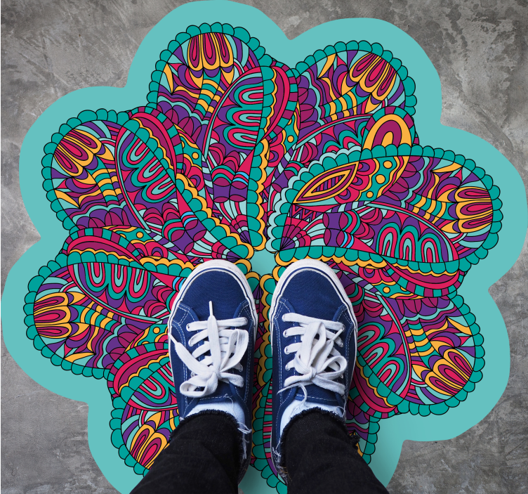 Levendig kleurrijk motief vinyl tapijt mandala - TenStickers