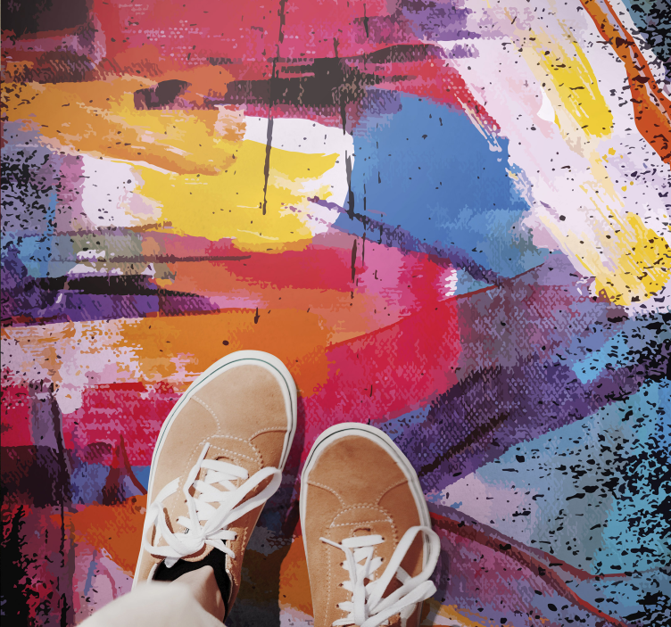 Levendige abstracte spatten vinyl tapijt modern - TenStickers
