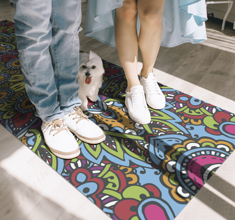 Levendige bloemenpatronen vinyl tapijt mandala - TenStickers