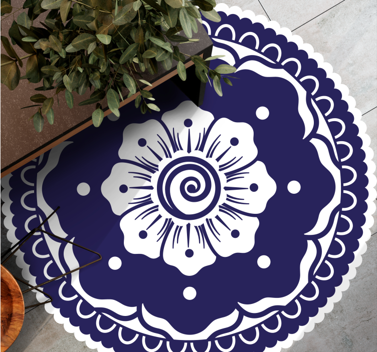 Marineblauw bloemstuk vinyl tapijt mandala - TenStickers