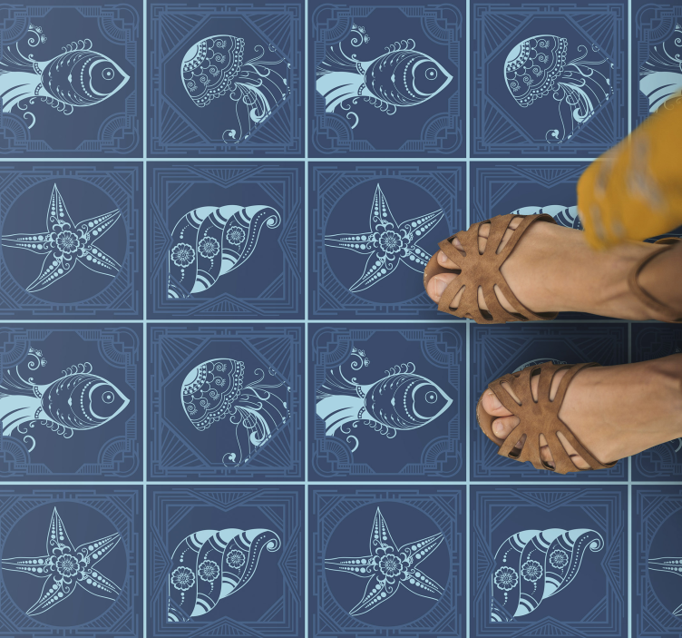 Ontwerp van het zeeleven vinyl tapijt badkamer - TenStickers