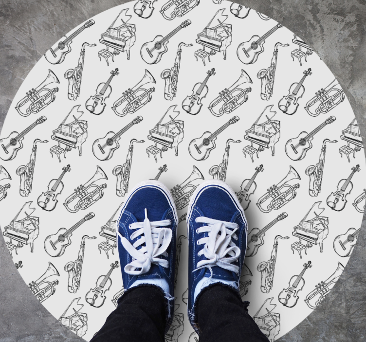 Muziekinstrumentenmotief vinyl tapijt rond - TenStickers