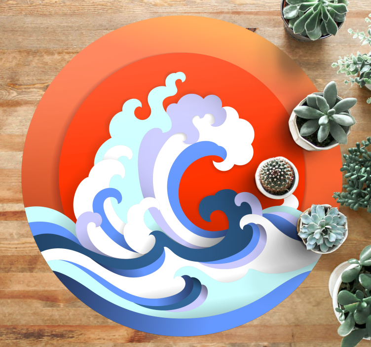 Oceanische golfcirkel vinyl tapijt natuur - TenStickers