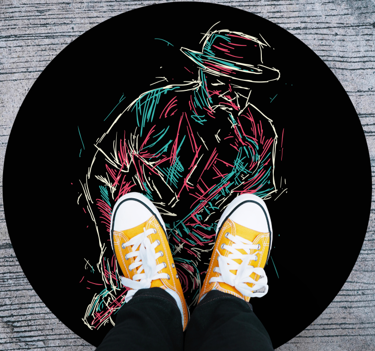 Optreden van een jazzmuzikant vinyl tapijt rond - TenStickers