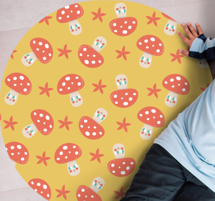 Paddenstoelenplezier vinyl tapijt rond - TenStickers