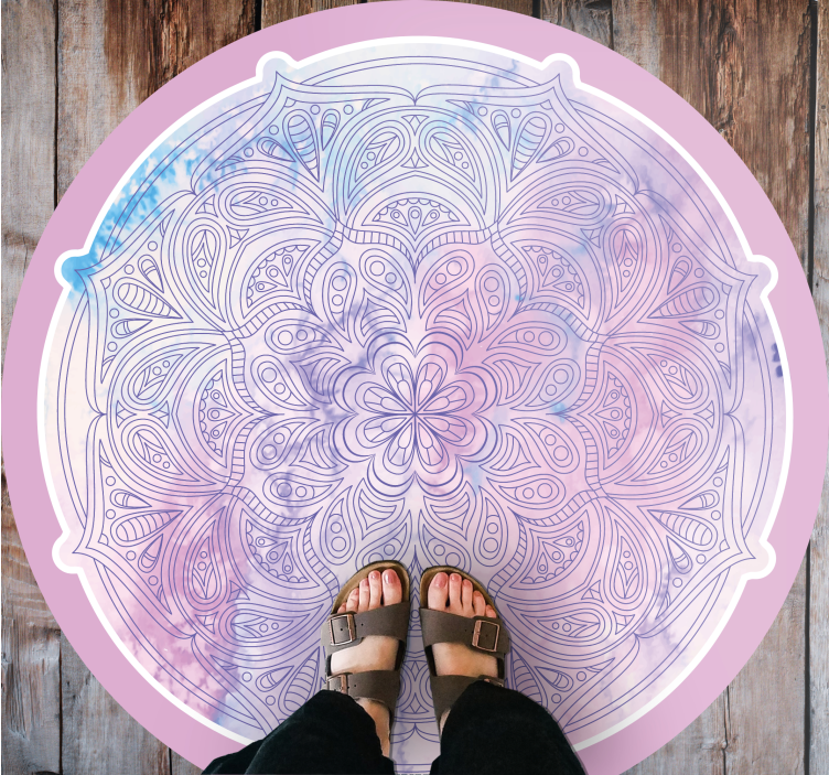 Pastelroze bloemen vinyl tapijt mandala - TenStickers