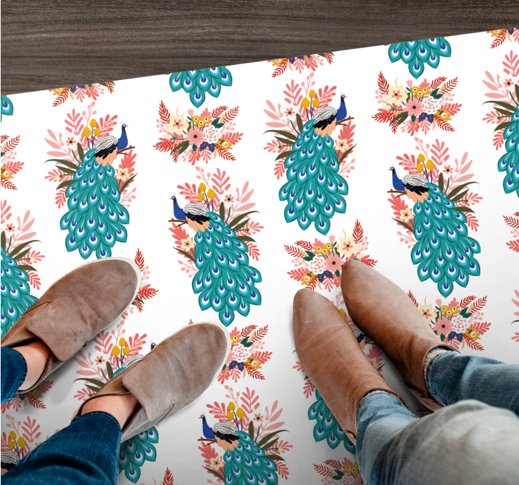 Pauw bloemenpatroon vinyl tapijt bloemen en planten - TenStickers