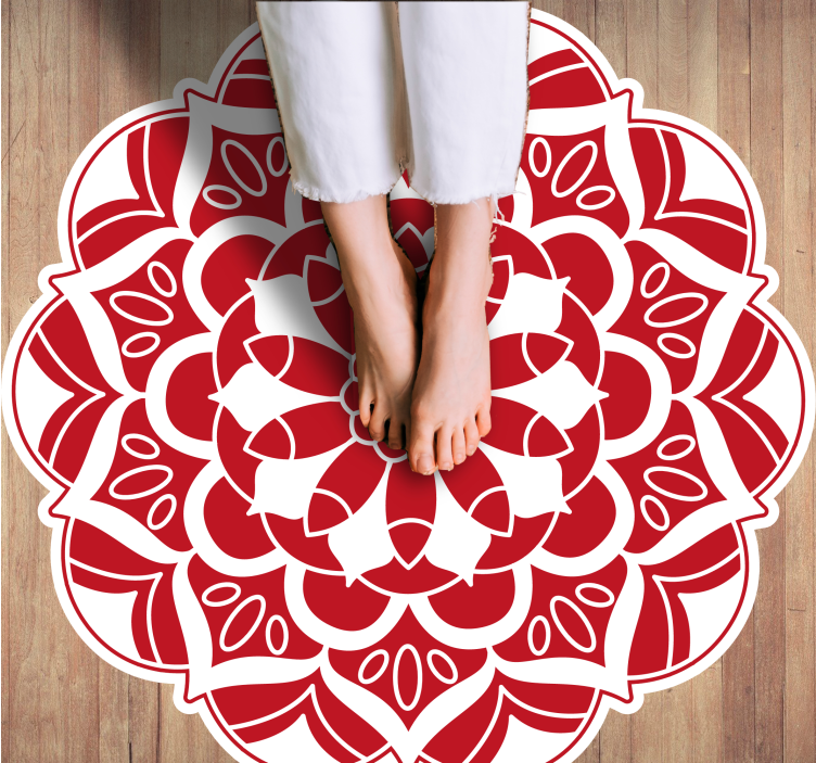 Rood bloemenpatroon vinyl tapijt mandala - TenStickers