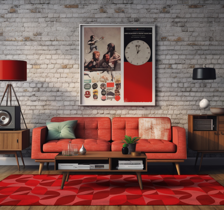 Rood retro vinyl tapijt woonkamer - TenStickers
