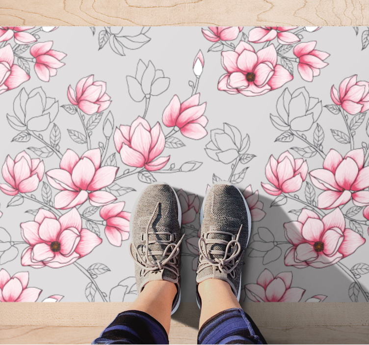Roze bloesempatroon vinyl tapijt bloemen en planten - TenStickers