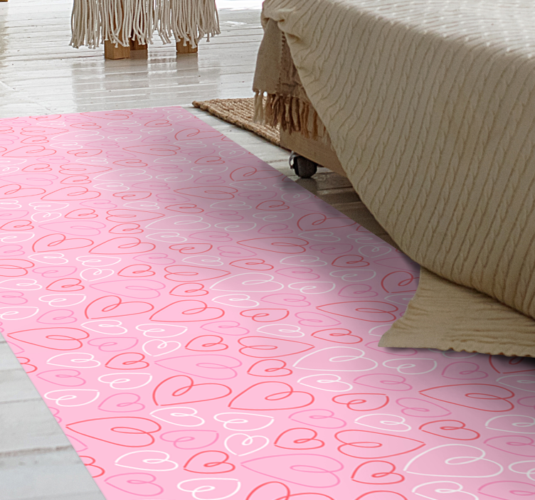 Roze hartpatroon vinyl tapijt slaapkamer - TenStickers
