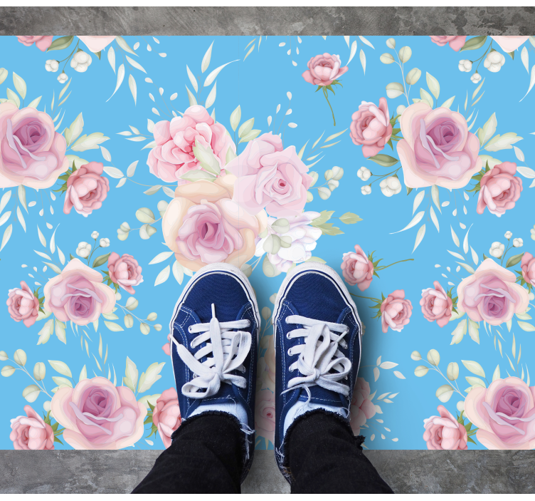 Rozenbloesems op blauw vinyl tapijt bloemen en planten - TenStickers