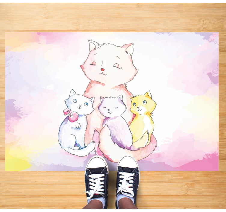 Schattige kattenfamilie vinyl tapijt baby - TenStickers