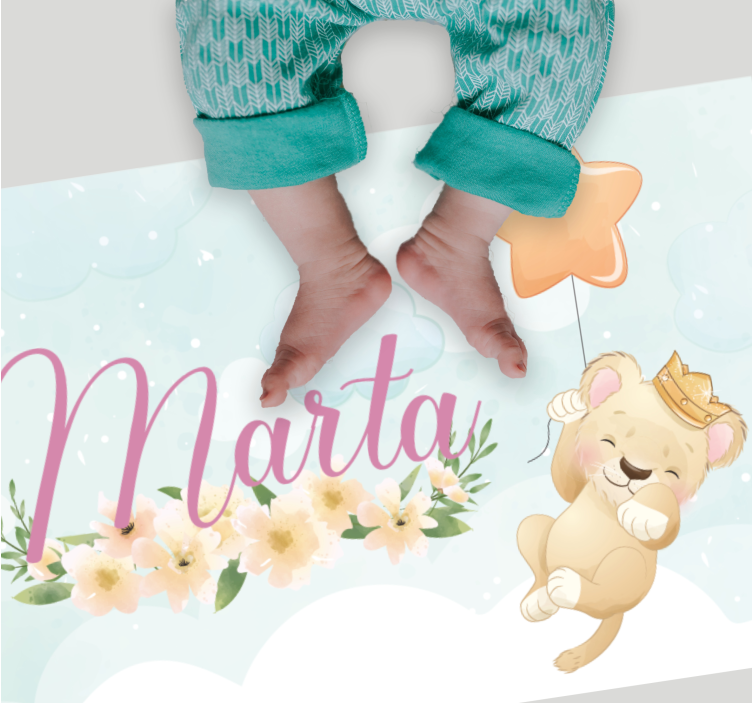 Leeuw met luchtballon en naam vinyl tapijt baby - TenStickers