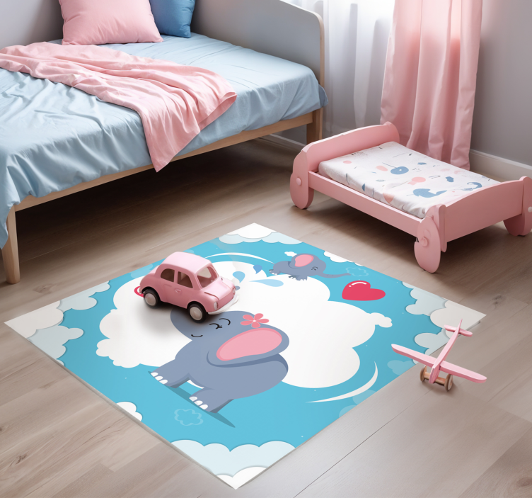 Schattige Olifant Wolkenlucht Vinyl vloerbedekking baby - TenStickers