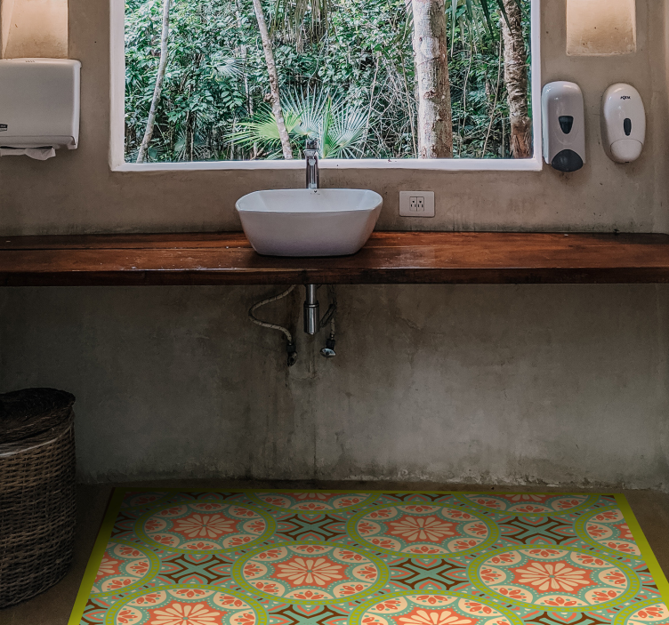 Sierlijk betegeld patroon vinyl tapijt badkamer - TenStickers