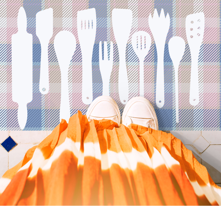 Silhouetten van kookgerei vinyl tapijt keuken - TenStickers