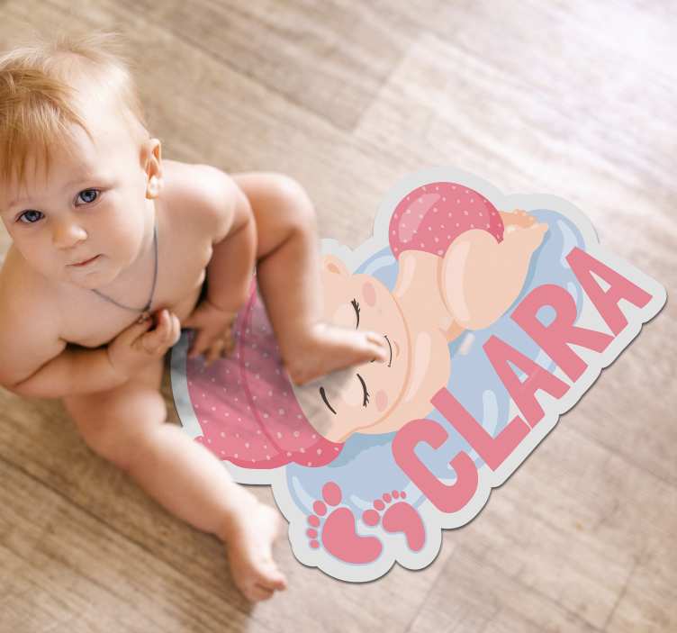Slapende baby vinyl vloerkleed met aanpasbare naam - TenStickers