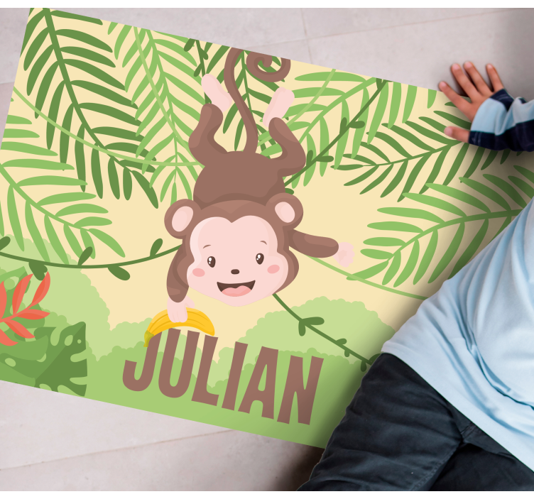 Speels apenthema vinyl tapijt met naam - TenStickers