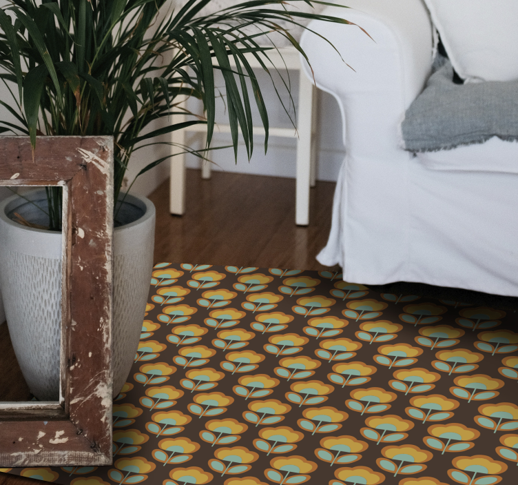 Vintage bruin design vinyl tapijt bloemen en planten - TenStickers