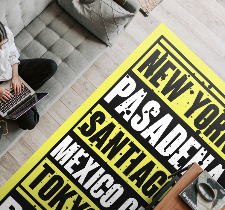 Tekstoverlay met steden vinyl tapijt zinnen en teksten - TenStickers