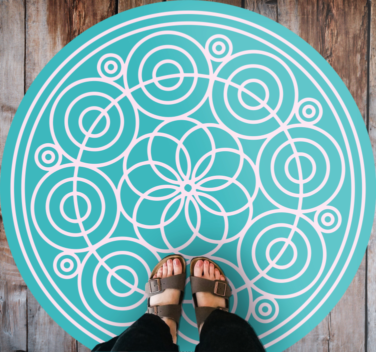 Turquoise cirkelvormig patroon vinyl tapijt mandala - TenStickers