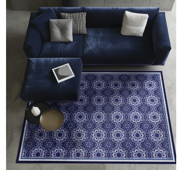 Vintage bloemmotief vinyl tapijt blauw - TenStickers