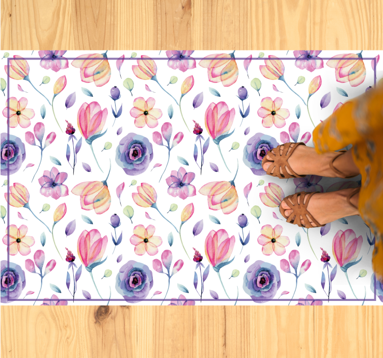 Vinyl tapijt bloemen en planten aquarel patroon - TenStickers