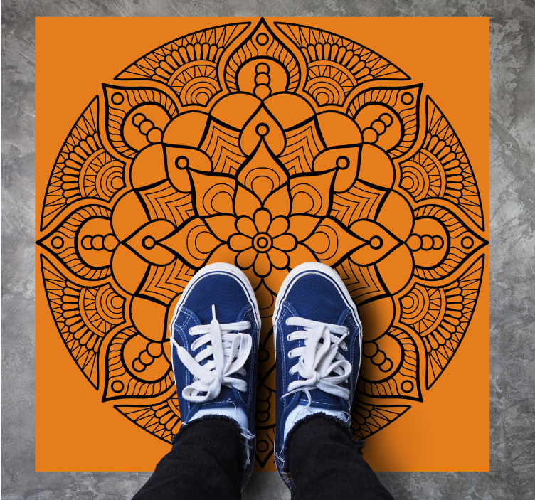 Vinyl tapijt mandala oranje mandala patroon - TenStickers