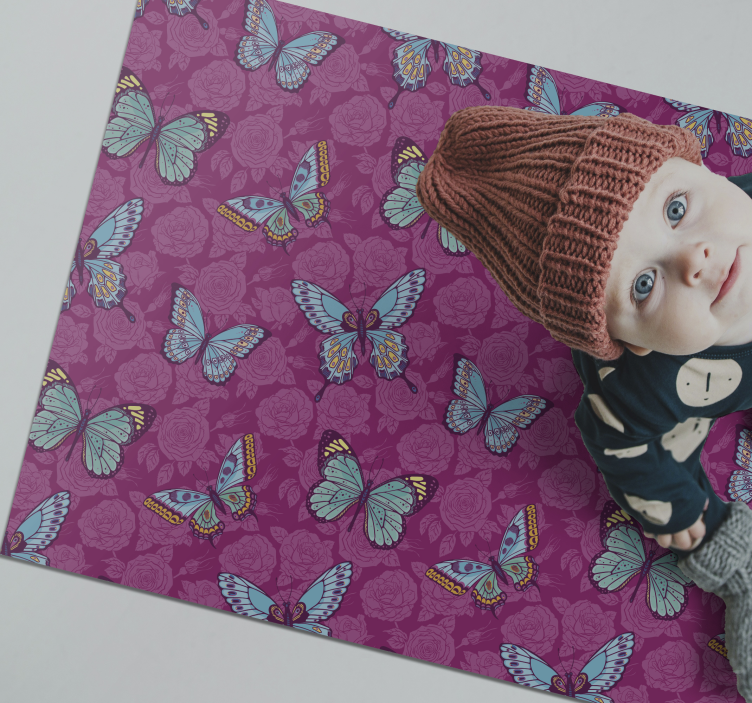 Vlinder bloemenmotief vinyl tapijt bloemen en planten - TenStickers