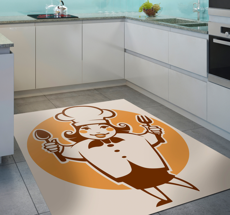 Vrolijk chef-koksilhouet vinyl tapijt keuken - TenStickers