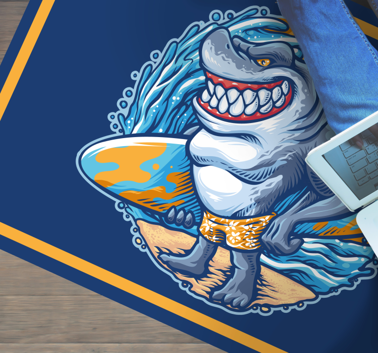 Vrolijk haaienkarakter vinyl tapijt tiener - TenStickers