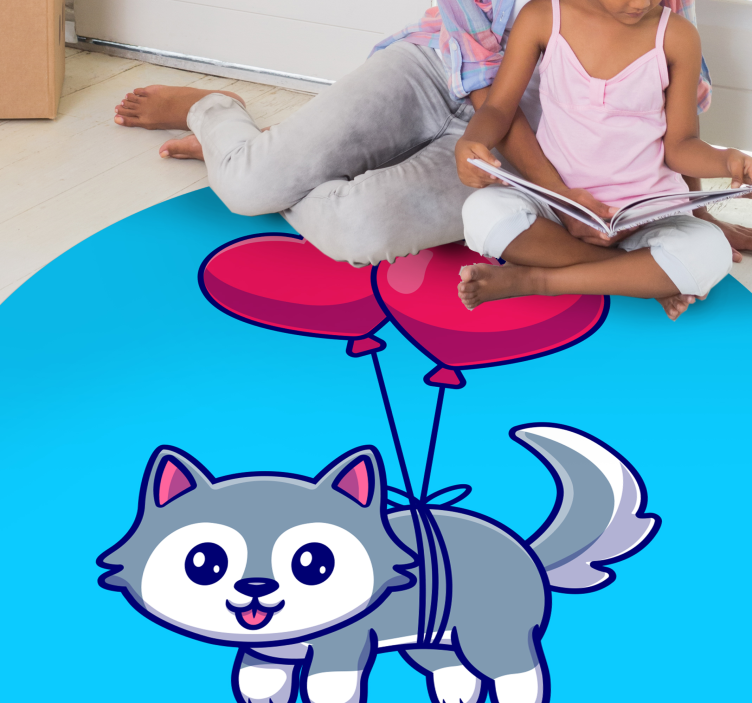 Babywolf met ballonnen dieren vinyl tapijt - TenStickers