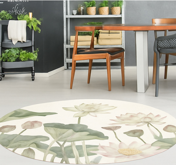 Waterige botanische bloei vinyl tapijt eetkamer - TenStickers
