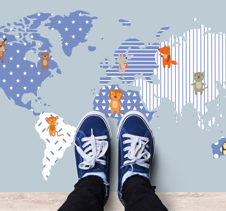 Wereldkaart avontuur vinyl tapijt meer kinderen - TenStickers