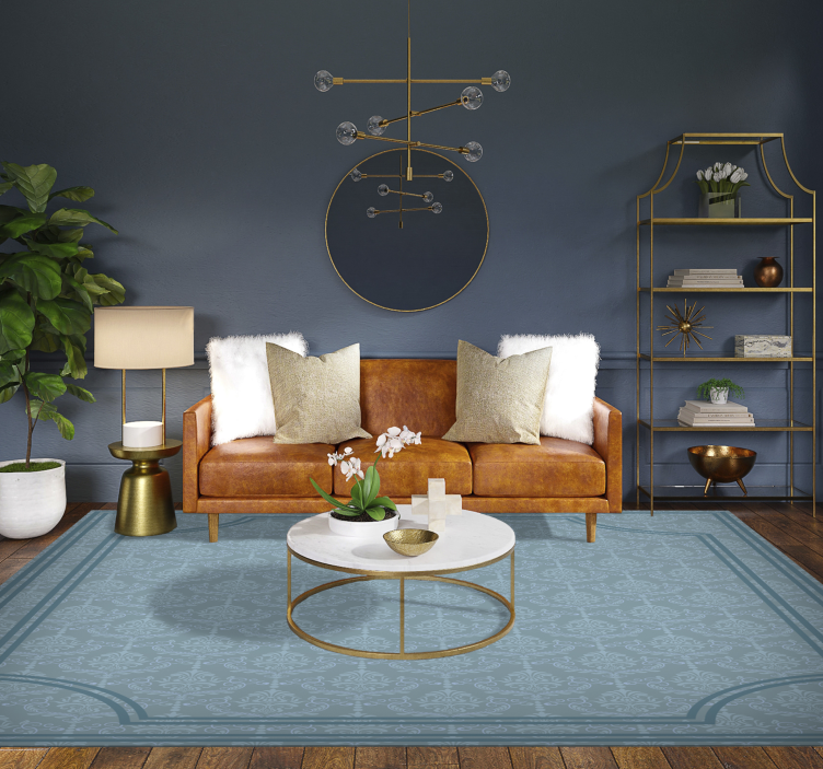 Zachtblauwe barok vinyl tapijt eetkamer - TenStickers