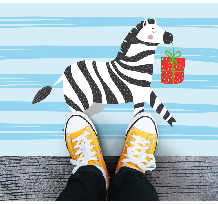Zebra met cadeau dieren vinyl tapijt - TenStickers