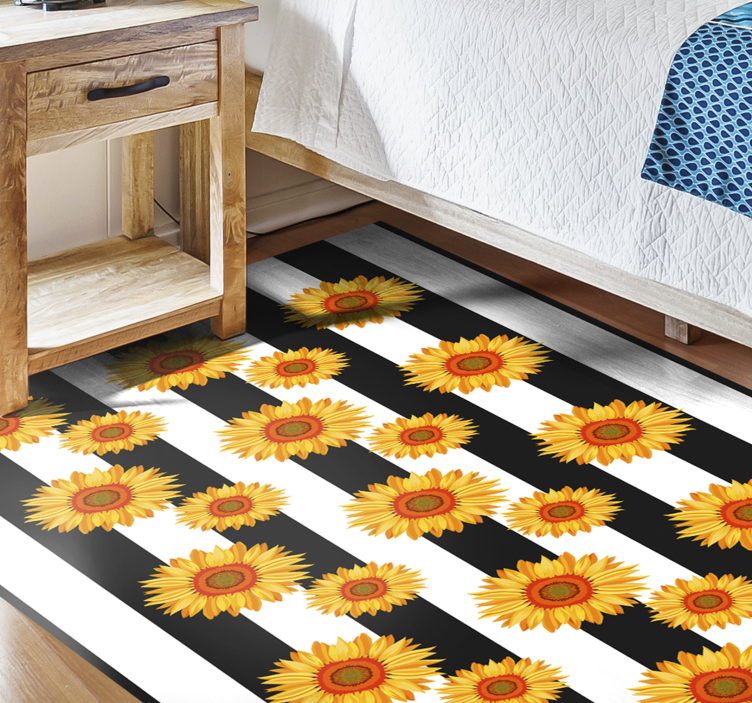 Zonnebloem strepen vinyl tapijt bloemen en planten - TenStickers