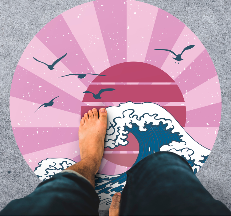 Kanagawa roze golf vinyl tapijt geometrisch Kanagawa roze golf vinyl tapijt geometrisch - TenStickers