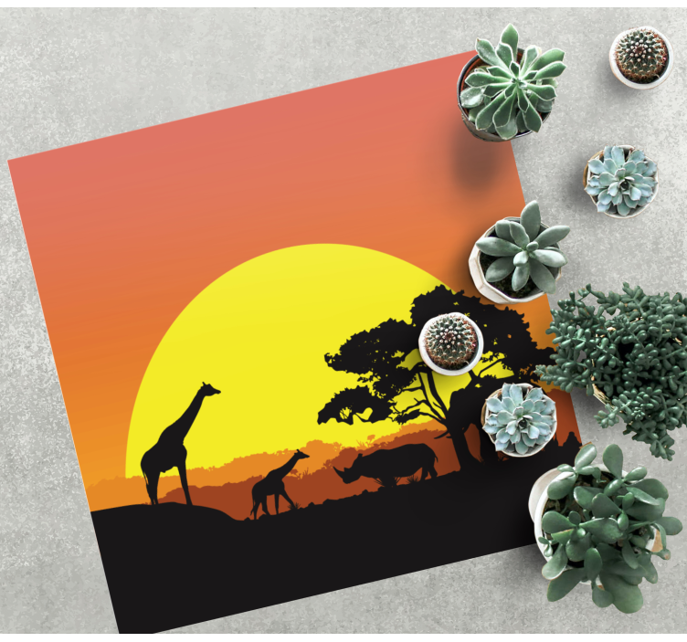 Zonsondergang safari scène dieren vinyl tapijt - TenStickers