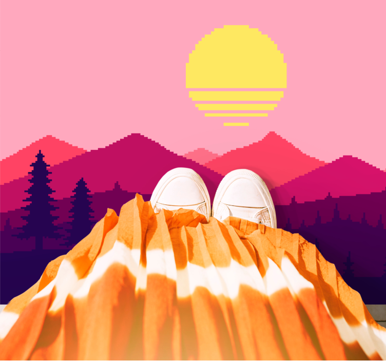 Zonsondergang uitzicht op de bergen vinyl tapijt natuur - TenStickers