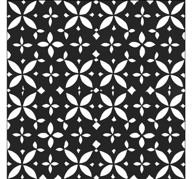 Zwarte bloemen geometrische vinyl tapijt eetkamer - TenStickers