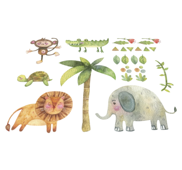 Vinyl tapijt kind jungle dieren aquarel - TenStickers