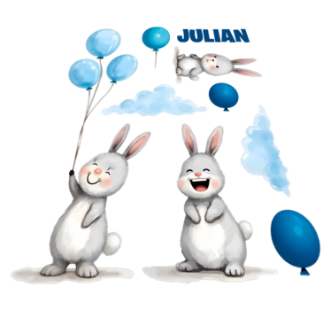Vinyl tapijt kind blauwe ballonnen met konijnen - TenStickers