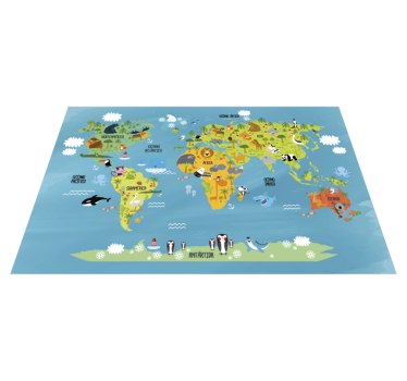 Kleurrijke Educatieve Cartografie Wereldkaart vinyl tapijt - TenStickers
