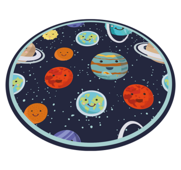 Glimlachende Planeten Vinyl tapijt rond - TenStickers