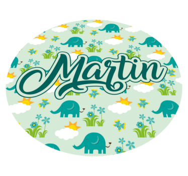 Olifanten en bloemen met naam vinyl tapijt meer kinderen - TenStickers