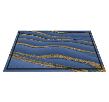 Blauwe en gouden golven marmeren vinyl tapijt - TenStickers
