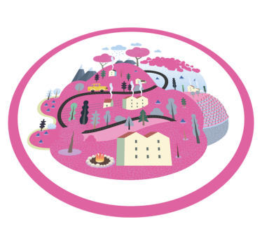 Kleurrijk dorpsgezicht vinyl tapijt snelwegen - TenStickers