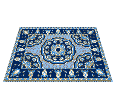 Oosters blauw ontwerp vinyl tapijt eetkamer - TenStickers